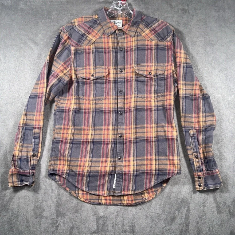 Lucky Brand Pearl Snap Flannel Shirt Mens Small Saturday Stretch Pockets